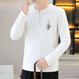 HENGYUANXIANG | Warm Long Sleeve Mens Thermal Shirt Embroidered German Velvet Fashionable Autumn Winter Base Layer Top V-Neck Animal Pattern