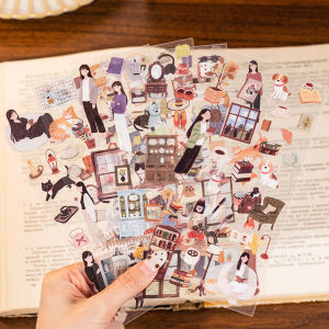 12 Sheets Daily Leisure Theme PET Stickers for DIY Craft Scrapbooking Collage Guitar Phone Case Notebook Decoration