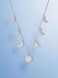 💖Swarovski💖Luna White Moon Diamond Pendant Choker Necklace S925 Sterling Silver Women's Fashion Necklace Hypoallergenic Non-Allergenic Valentine's Day Gift Birthday Gift for Girlfriend Bestie
