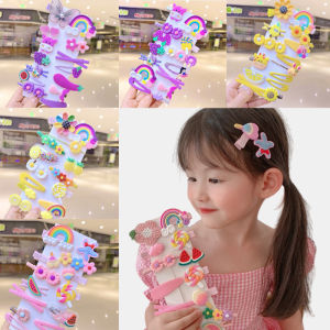 Cute Cartoon Animal Side Clips/ Korean Sweet Children Hair Clip Set Rainbow Flowers Hairpins Hair Fashion Decorate Set