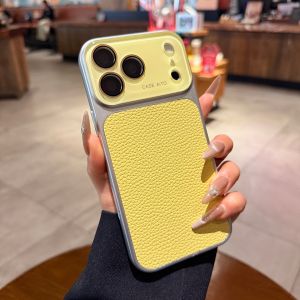AO.HU | Big Window View Protective Case for iPhone Leather Texture 2026 New Yellow