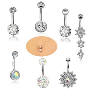 【Fast Delivery | Local Stock】Dragon 7PCS/Set Stainless Steel Crystal Belly Button Rings Navel Body Jewelry Piercing