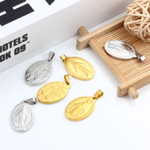 Stainless Steel Gold Virgin Maria Medal Charms Pendant DIY Jewelry Necklace Making Accessories