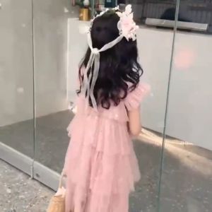 Uniqkids Summer Girl Layer Dress Princess Fashion Ruffled Mesh Birthday Dress with Sequins for Kids Girl