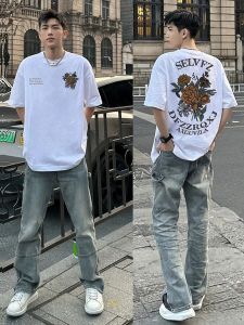 เสื้อยืดแขนสั้นผ้าฝ้ายแท้ ทรงหลวม สำหรับผู้ชาย ฤดูร้อน แฟชั่น แบรนด์ฮิปฮอป สตรีทสไตล์อเมริกัน ลำลอง เสื้อตัวบน