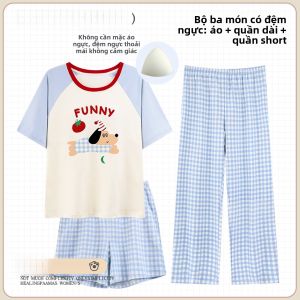 MiiOW | Bộ đồ ngủ cotton mùa hè cho nữ MiiOW Cat Person Bộ đồ ngủ ba mảnh dễ thương có đệm ngực Thiết kế mặc ở nhà và ngoài trời