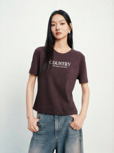 PEACEBIRD | Mall-Style Plush Letter Straight Fit Purple T-Shirt