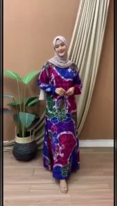 Gamis Batik Cap Barpin Matt Rayon AJL Busui Tali Samping Saku Kanan Kiri