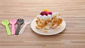 100pcs/pack 2-in-1 Fork & Spoon Durable Plastic Dessert Cutlery for Cakes Fruits Parties Restaurants & Events