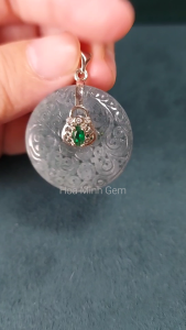 Mặt dây đồng điếu Cẩm Thạch Lam Ngọc chạm khắc vân hoa hoàng gia đk 28mm phong thủy may mắn bình an G132hmmd Hoa Minh Gem
