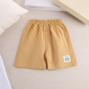 Summer Cotton Linen Short Pants for Girls Baby Casual mid Waist Elastic Band Breathable Lightweight Comfortable Childrens Clothing