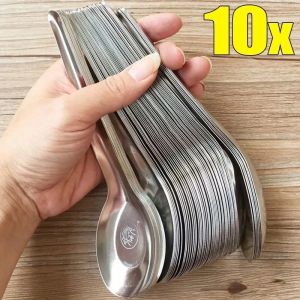 10PCS Stainless Steel Soup Spoons Home Kitchen Deepen Large Capacity Silver Mirror Polished Flatware for Soup Rice Tableware