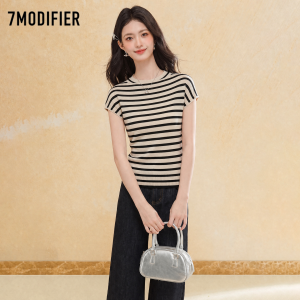7.Modifier | Áo Thun Tay Ngắn Cổ Tròn Sọc Đa Năng Ôm Body