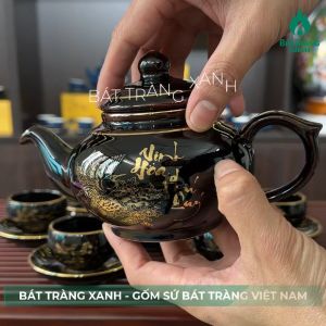 Bộ Ấm Chén Men Đen Bóng VInh Hoa Phú Quý - Bộ Ấm Trà Bát Tràng Đẳng Cấp