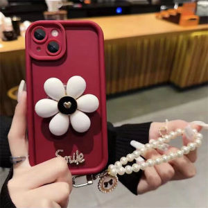 Phone Case OPPO Reno11 pro 5g Reno10 pro pro+ Reno 8t 8z 7z 6z 8 7 6 pro 5g With Flowers Stand Simple Solid Color Soft Phone Cover With Fashion Pearl Wristband Soft Silicone Casing OPPO Reno 11 pro 5g