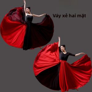 Váy Khiêu Vũ Cổ Điển 720 Độ Quay Lớn Váy Nửa Thân Biểu Diễn Khiêu Vũ Hiện Đại Quần Áo Sân Khấu Màu Đen Trăng Tròn Đầm Mùa Thu