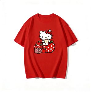 Bandai | 2026 Summer Hello Kitty Cartoon Printed Short Sleeve Pure Comfortable and loose summer childrens family wear