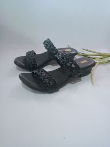 Bonus Sepatu Baby Random MBN Sendal Wanita Heells Hak 3 Cm Kepang Bolong Slop Ban Dua Full Busa Mpuk