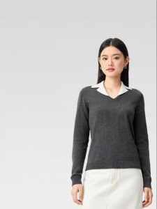 Purcotton | Ladys Gentle Cotton Long Sleeve Pull-over Sweater for Work