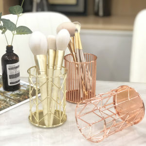 Nordic Ins Style Makeup Brush Bucket Simple Gold Metal Desktop Storage Bucket Pen Holder Makeup Pen Holder Storage Box