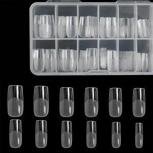 Bộ 120 Móng Giả Vuông Dạng Gel Trong Suốt Full Cover 12 Kích Cỡ Dùng Dài Móng Móng Giả Sắc Nét