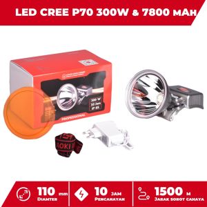 Senter Kepala Jumbo Led Cahaya Putih Kuning 300W Aoki Ak H300 ~ Senter Kepala Premium 300 Watt Super LED Baterai Lithium 7800mAh Super Terang Cahaya Putih dan Kuning Jarak 1500m Waterproof Headlamp Tahan 10 Jam NON STOP Water Resistant Tahan Air~ F.S.S