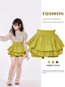 Girls Cotton Short Skirt Spring Summer Thin Pure Cotton Half-length Little Girl Shorts Big Kids Skirts Korean Style Pleated