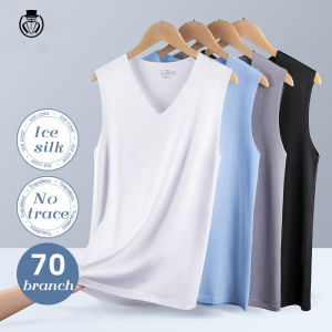 เสื้อกล้ามคอวีไม่มีรอยต่อผ้าไหมน้ำแข็งสำหรับผู้ชายเสื้อทีเชิ้ตกีฬาฟิตเนสคอวีทรงหลวมขนาดพิเศษฤดูร้อน