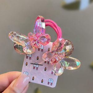 Shiny Butterfly Gradient Colorful Elastic Hair Ties for Kids High Elasticity Princess Style Hair Bands Baby Girls Hair Accessories