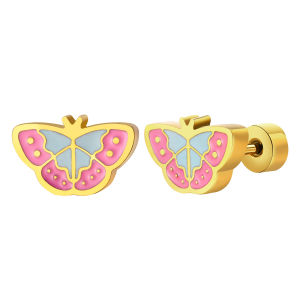Vnox 18K Gold Cute Strawberry Rainbow Butterfly Heart Love Flower Summer Stud Screwback Earrings for Teen Child Baby Kids Girls WomenHypoallergenic No Fade Party Birthday Christmas Jewelry Gifts Accessories