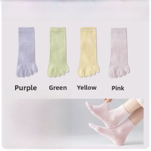 miiow | Womens Five-Finger Mid-Calf Separate Toe Thin Summer Breathable Mesh Socks Anti-Odor Cotton Nylon Spandex Pure Color Six Pairs