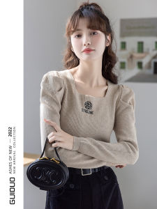 Square Collar Knitted Base Shirt Womens Spring Fashion 2025 New Design Short Bubble Sleeve Sweater Female Top Quality Material