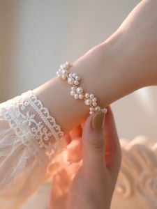 good 999 Fashional pearl flower gold plated bracelets B3092
