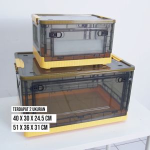 Vusign Foldable Storage Box / Box Penyimpanan Plastik Transparan Beroda Dapat Dilipat Double Open Lid VS48X