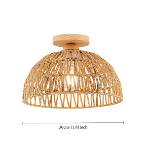 Đèn Trần Mây Tre Đan Cổ Điển 23/30CM E27 Kiểu Công Nghiệp Retro Cho Phòng Ngủ Quầy Bar - Thân Đèn Bằng Gỗ Đan Tay
