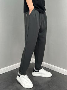 กางเกงขายาวผ้าไหมน้ำแข็งบางฤดูร้อนสำหรับผู้ชาย กางเกงขายาวทรงหลวม ทรงหลวม ทรงตรง ทรงสลิมฟิต กางเกงขายาวทรงสตรีท