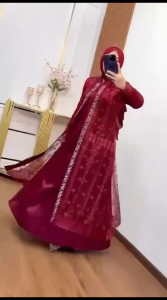 Dress Brukat Karmila Gamis Premium Bahan Velvet mix Brokat Gamis Viral gamis dewasa terbaru 2025