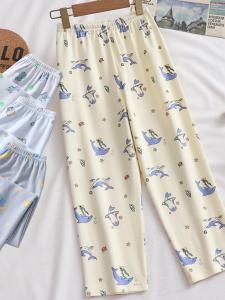 Childrens Pure Cotton Sleep Pants Summer Thin Loose Casual Home Pants Boys Girls Kids Comfortable Breathable Sweat Absorbent