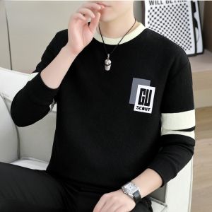 HENGYUANXIANG | Casual Loose Long Sleeve Round Neck Sweatshirt Mens Spring New Style Comfortable Fashionable T-Shirt Polyester Fiber 100%