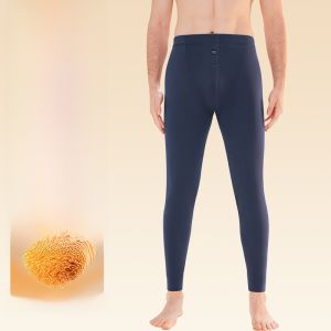 MiiOW | Mens Thermal Fleece Lined Thickened Heating Wool Blend Double Layer Knee Pad Underwear Autumn Pants Winter Warm Trousers