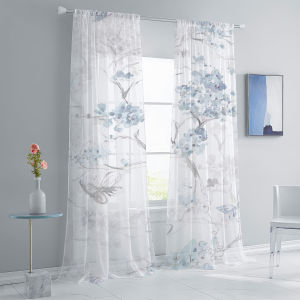 2 Chiếc Rèm Sheer Màu Nước Xanh Dương & Xám In Hoa Với Thiết Kế Hình Con Bướm Để Trang Trí Phòng Ngủ Không Chống Nước Trang Trí Cửa Sổ