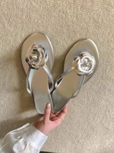 Sheepskin Version Tea Rose Genuine Leather Toe Post Slippers Women Summer Elegantly Wear outside Flat Heel Semi Slippers Cool Slippers