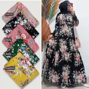 GAMIS BUNGA SAKURA WANITA DEWASA BAHAN KATUN TANPA TALI PINGGANG | GAMIS LEBARAN 2025 VIRAL