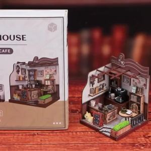 Coffee house mini doll house set DIY handmade toys 3D puzzle assembly model room bedroom decoration wooden crafts birthday gift