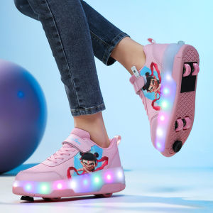 Automatic Four-Wheel Charging LED Light up Roller Shoes Skate Shoes for Children Boys Girls Roller Blades Balance Wheels