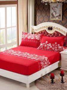 New Large Red Wedding Bedding Single Piece Anti-Slip Bed Canopy Mattress Cover 1.5m 1.8m 2m Three Piece Set Bed Skirt