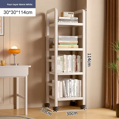 Mobile Iron Art Bookshelf Multi-Layer Floor Standing Rack with Wheels Simple Modern Style Storage Cabinet for Wall Corner