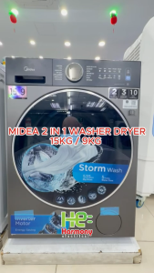 【𝐅𝐑𝐄𝐄 𝐃𝐄𝐋𝐈𝐕𝐄𝐑𝐘 + 𝐈𝐍𝐒𝐓𝐀𝐋𝐋 𝐊𝐋】Midea 2 In 1 Combo 15KG / 9KG Washer Dryer MF210D150WB Wifi Inverter Washing Machine