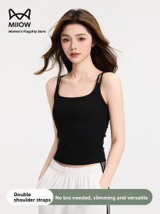 miiow | Cat Woman Summer Tank Top Womens Double Shoulder Inner Wear With Chest Pad Slimming Back Design Black Base Shirt Outerwear