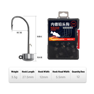 Kingdom 12pcs Ned Jig Lead Head Fishing Hooks 1.8g 2.7g 3.5g 4.2g Anti-drop Barb Hooks Soft Worm Fishhooks Fishing Tackles
